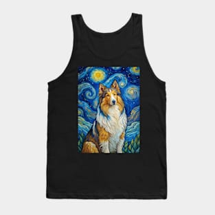 Shetland Sheepdog Dog Breed Painting in a Van Gogh Starry Night Art Style Tank Top